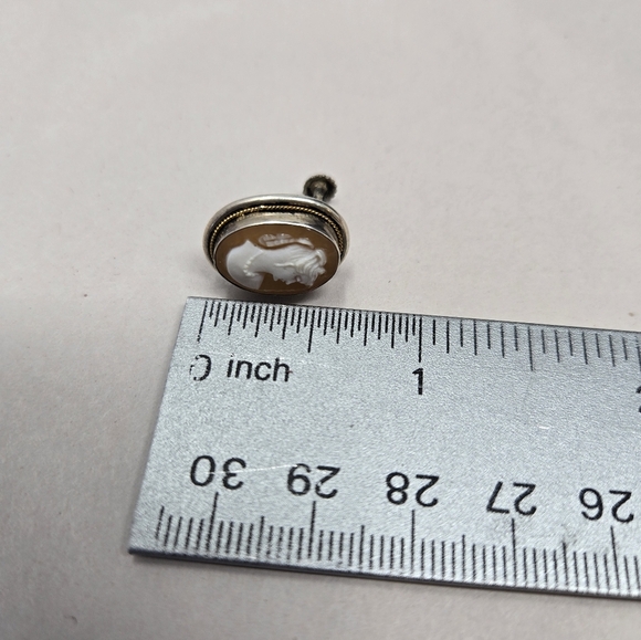 Vintage Cameo Womens Silver Screwback Earrings Hand Carved White On Light Brown - Picture 9 of 10